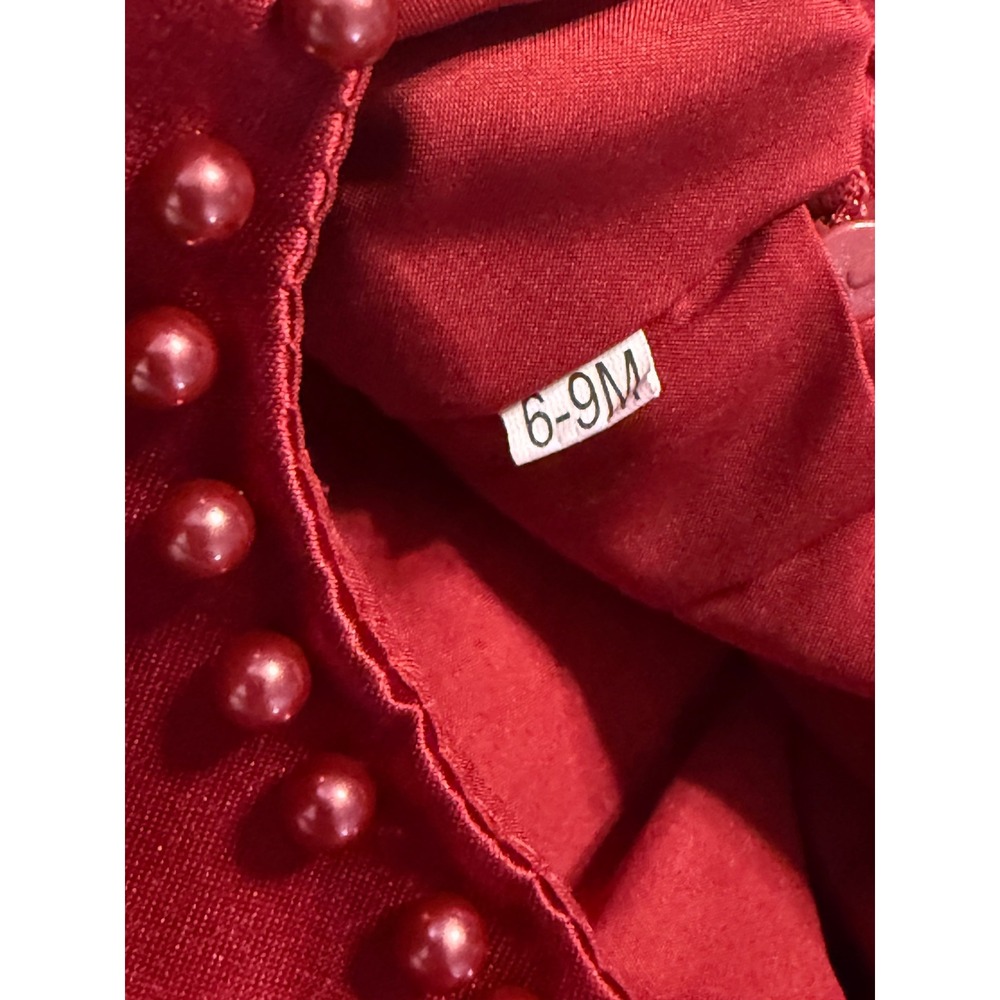 Girls Burgundy Satin Tulle Dress Big Bow Pearls Special Occasion 6 9 Months - Picture 4 of 4